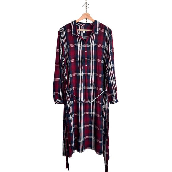 SOLD ruby plaid shirt dress 2X plus size print rayon work casual career EUC - Picture 6 of 11